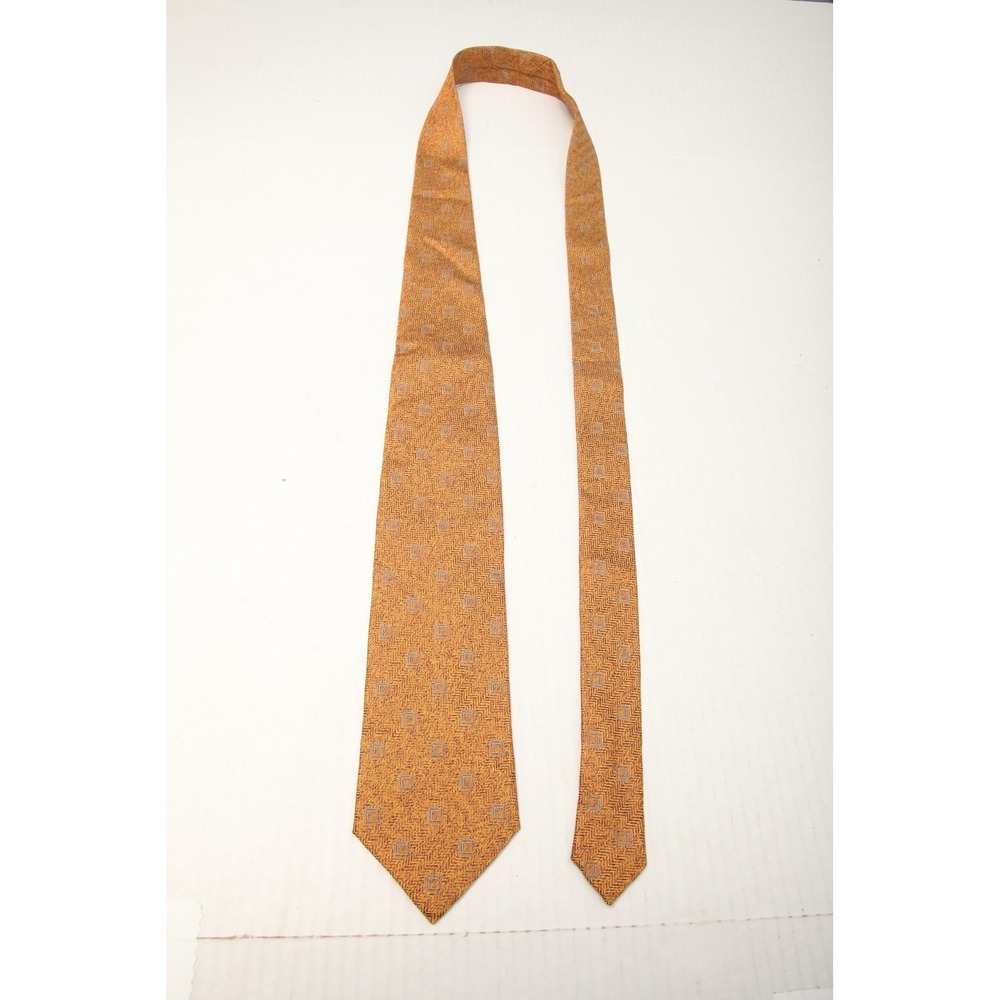 Ermenegildo Zegna Men's Silk Tie Orange Brown Gold Herringbone Geometric Pattern - Picture 4 of 6